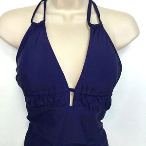 NWT Cupshe Womens‎ Navy Blue Tempest Shirred Tunneled One-Piece Swimsuit Large